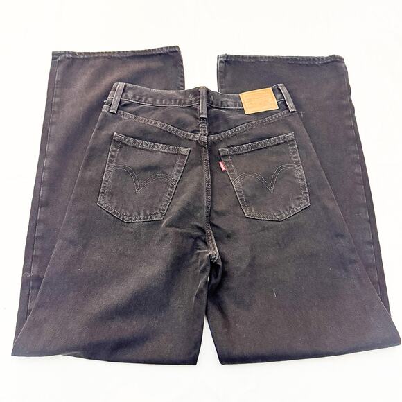 Levi's Ribcage Wide Leg Black Zip Fly Denim Jeans Size 28 x 32 100% Cotton - Picture 5 of 8